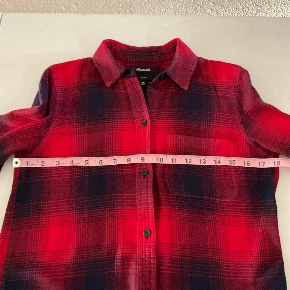 Madewell Classic Ex-Boyfriend Flannel Shirt Red/Blue Wilder Plaid Women’s Sz XS - Picture 5 of 14